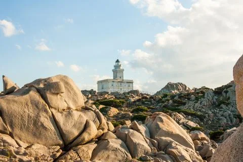 Lighthouse at capo testa, sardinia Stock Photos