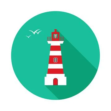 Lighthouse circle icon with long shadow. Flat design style. Stock Illustration
