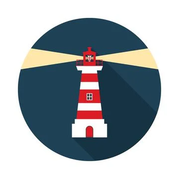 Lighthouse circle icon with long shadow. Flat design style. Illustrazione stock