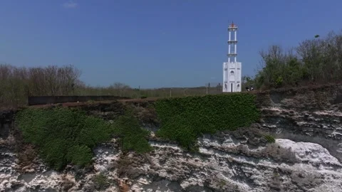 Lighthouse on Cliff. Aerial top down view of a rocky coastline in Bali. Stock Footage 255686970