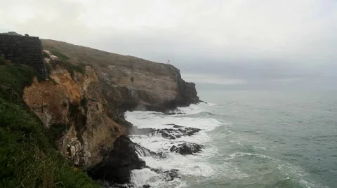 Lighthouse on Cliff Stock Footage 48623220