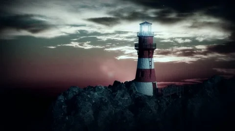 Lighthouse on the cliff at night Stock Footage 41141692