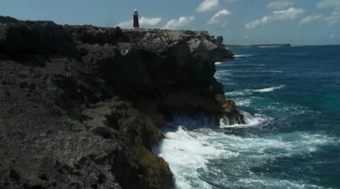 Lighthouse on cliffs Stock Footage 10754368