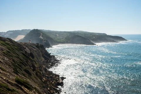 Lighthouse cliffs of S. Martinho do Porto Stock Photos
