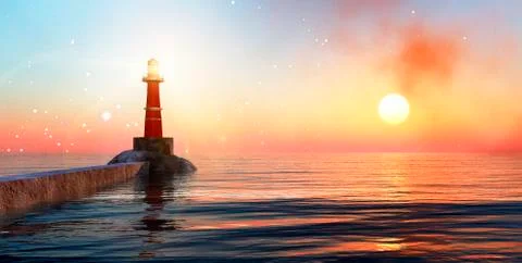 Lighthouse on the coast Stock Illustration