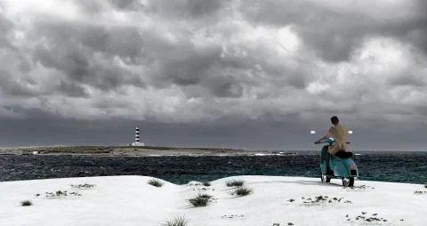 Lighthouse on the coast of Minorca Stock Illustration