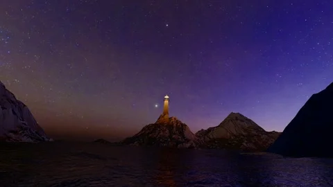 Lighthouse on coast mountains Stock Footage 288076591
