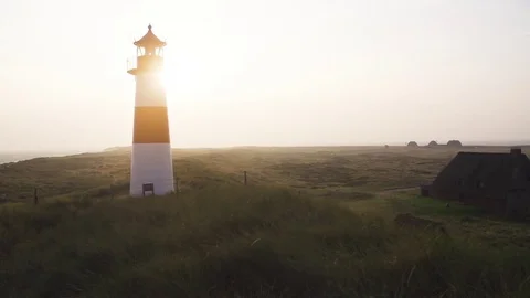 Lighthouse on coast, Sylt, Germany Stock Footage 71564986