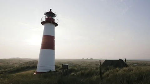 Lighthouse on coast, Sylt, Germany Stock Footage 71565665