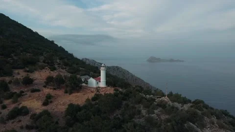 Lighthouse on the coastline. Aerialview Video stock 164876238