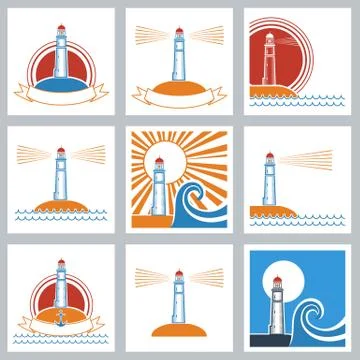 Lighthouse colors icons. Stock Illustration