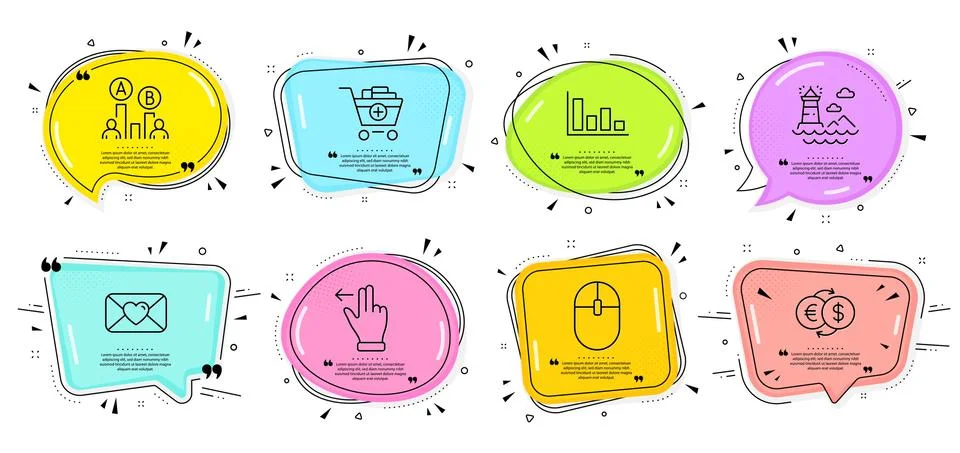 Lighthouse, Computer mouse and Valentine icons set. Touchscreen gesture, Add Stock Illustration