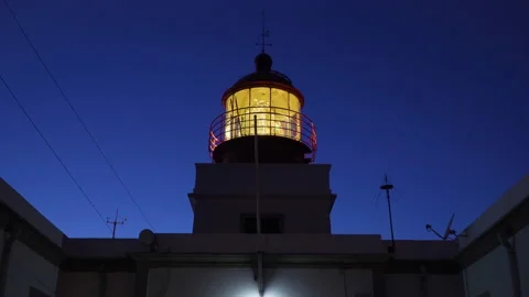 Lighthouse with dark blue sky in the background at dusk Stock Footage 146648336