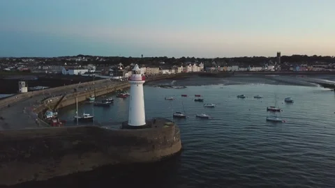 Lighthouse at Donaghadee at dusk Stock Footage 137946534