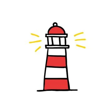 Lighthouse doodle icon, vector color line illustration Stock Illustration
