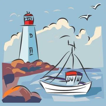 Lighthouse Drawing and Vector Illustration Stock Illustration