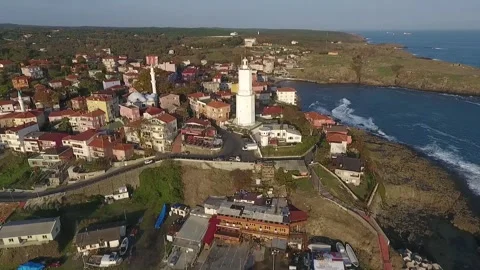 Lighthouse Drone Shooting 360 Degrees Stock Footage 148889869