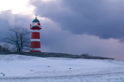 Lighthouse during winter.jh Stock Photos