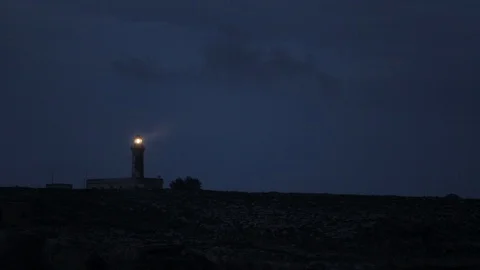 Lighthouse in dusk and stormy ocean water Stock Footage 108634320