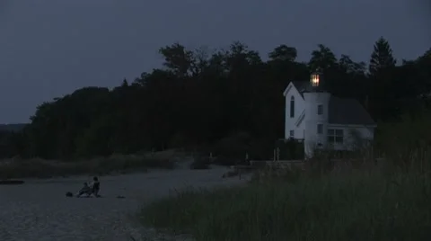 Lighthouse at dusk Stock Footage 7762631