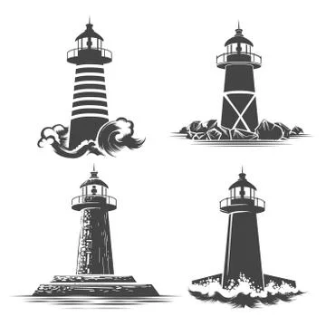 Lighthouse emblem Set Stock Illustration