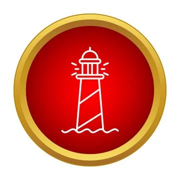 Lighthouse emitting light icon inside red circle border Stock Illustration