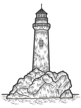 Lighthouse engraving vector illustration. Sketch scratch board style imitation. Stock Illustration