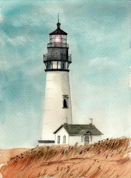 The lighthouse in the field Illustrazione stock