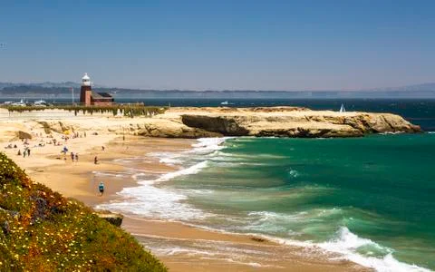 Lighthouse Field State Beach and Salt Rock, Santa Cruz, California, United St 스톡 사진