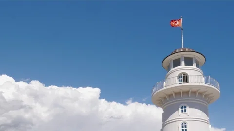 Lighthouse with flag in Turkey Stock Footage 108780395