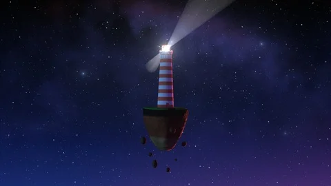 Lighthouse floating in space in the center (loop) Видео 120282876