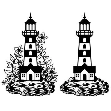 Lighthouse with Flowers vector, Lighthouse Silhouette Stock Illustration