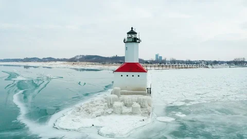 Lighthouse Fly Around Winter Stock-Footage 108132199