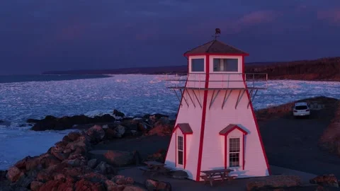 Lighthouse Flyover in Winter in North Atlantic Stock Footage 305667793