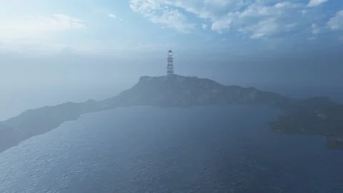 Lighthouse in the fog, camera rising Video stock 151000767