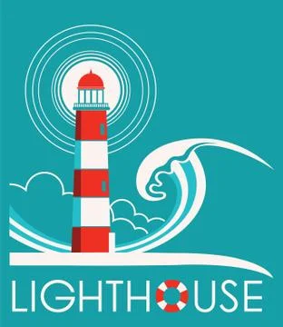 Lighthouse graphic label with text Stock Illustration