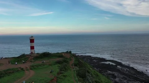 Lighthouse Green Cape Dusk Front View Aerial (Clip 2) Stock Footage 339794924