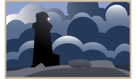 Lighthouse guide in the fog of life Stock Illustration