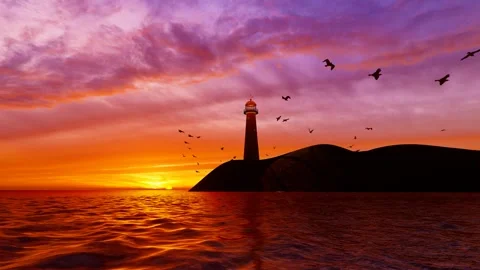Lighthouse guiding light on beach and island Stock Footage 288182058