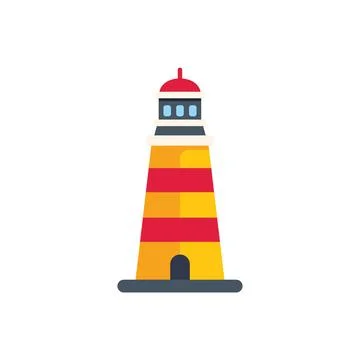 Lighthouse guiding ships with bright light, maritime safety symbol Stock Illustration
