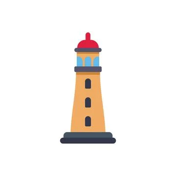 Lighthouse guiding ships with bright light in flat design Stock Illustration