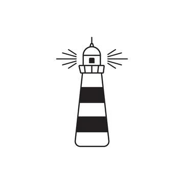 Lighthouse guiding ships. Vector icon. Stock Illustration