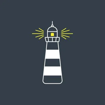Lighthouse guiding ships. Vector symbol. Stock Illustration