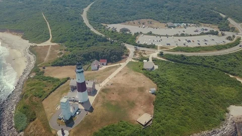 Lighthouse in the Hamptons view from above Stock Footage 93977271