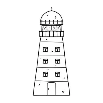 Lighthouse in hand drawn doodle style. Vector illustration isolated on white. Stock Illustration