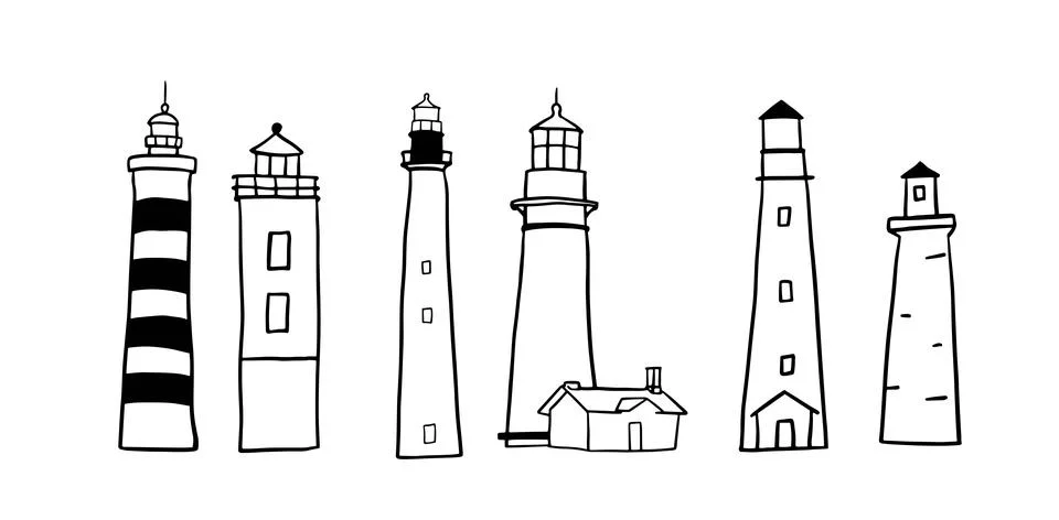 Lighthouse Hand-Drawn Set | Doodle for Nautical and Coastal Designs Иллюстрация