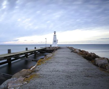 Lighthouse at the harbor in Bogense Stock Photos
