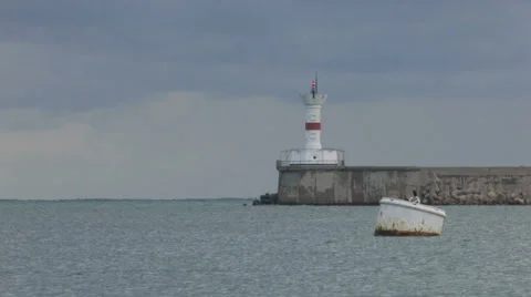 Lighthouse in Harbor Stock Footage 959241