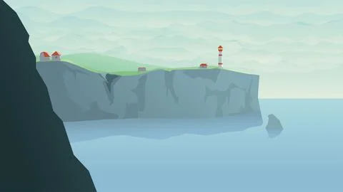 Lighthouse on high shore in day light Stock Illustration