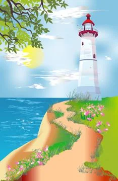 Lighthouse on the hill Illustrazione stock